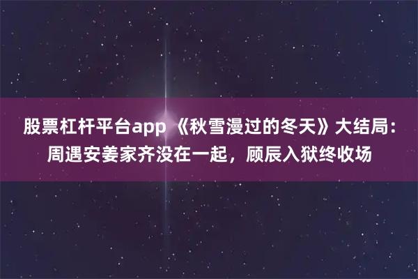 股票杠杆平台app 《秋雪漫过的冬天》大结局：周遇安姜家齐没在一起，顾辰入狱终收场